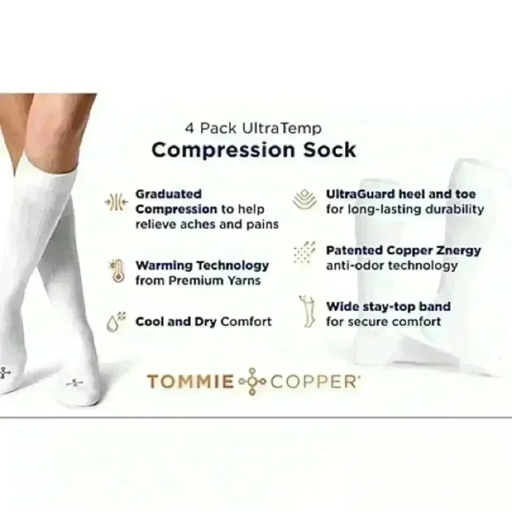 NEW TOMMIE COPPER Compression Over-the-Calf Nanoglide Socks (4)Pack